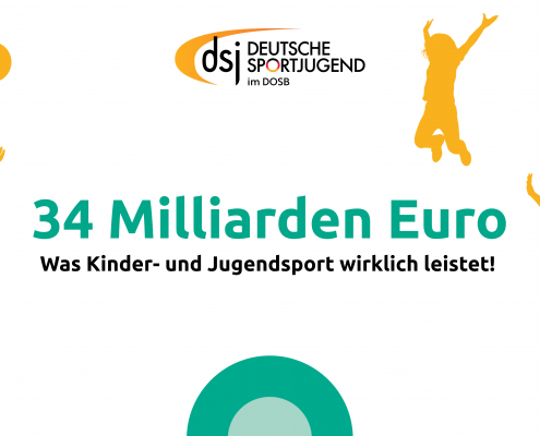 Grafik, auf der "34 Milliarden Euro - was Kinder- und Jugendsport wirklich leistet" steht